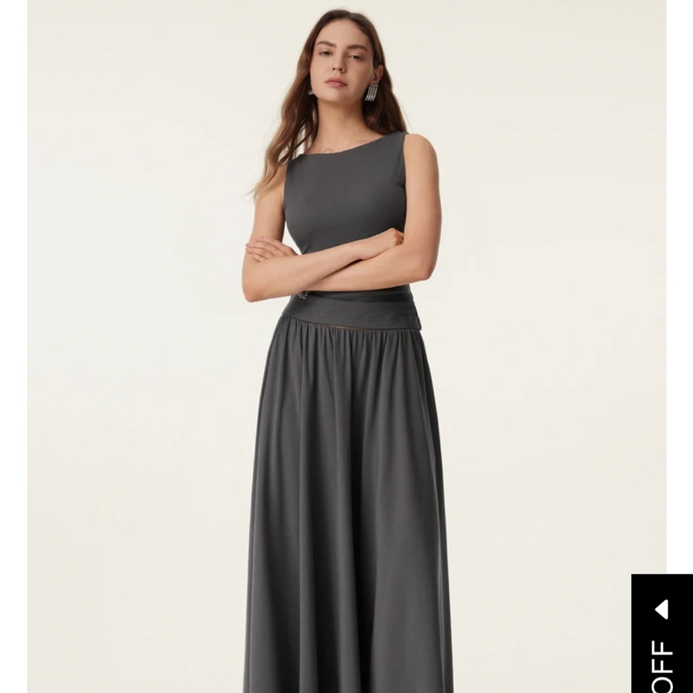 OGL Gray Ruched A-line Maxi Skirt for Cocktail